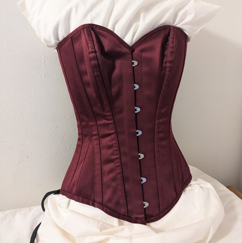 Burgundy red satin steel-boned corset